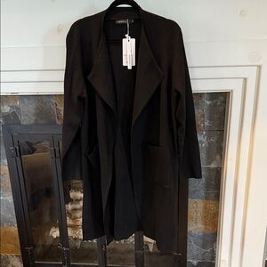 Black Wool-blend Open Front CARDIGAN with pockets by Merokeety. Size XL. New.